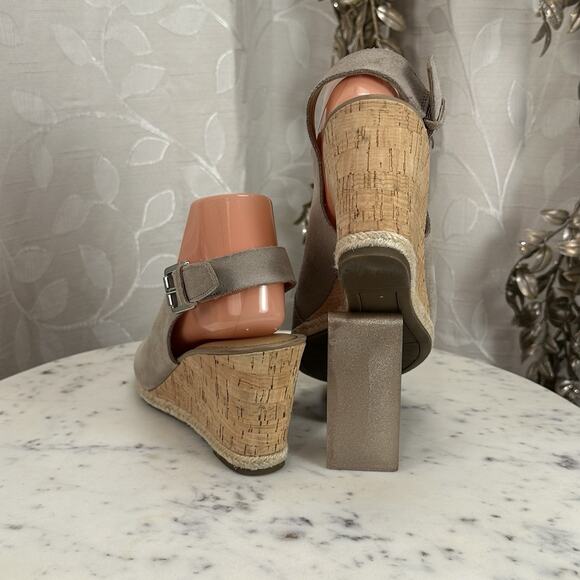 Franco Sarto Julien Sandal‎ Cork Wedge Taupe Suede Espadrilles Size-8.5M Boho - Picture 5 of 17